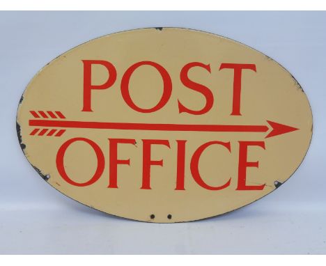 A Post Office oval double sided enamel sign, in good condition, 18 x 11 1/2". 