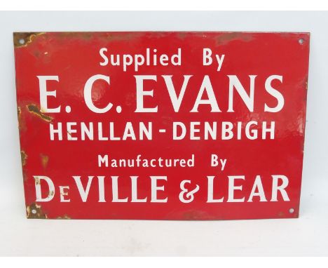 A rectangular enamel sign advertising E.C.Evans Henllan-Denbigh, 18 x 12".