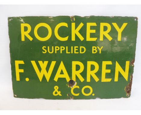 A rectangular enamel sign advertising 'Rockery' supplied by F. Warren &amp; Co., 18 x 12".