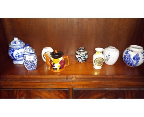 1 SHELF OF BLUE AND WHITE WARE AND OTHER WARE