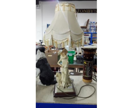LADY & DOG FIGURE LAMP WITH CREAM SHADE