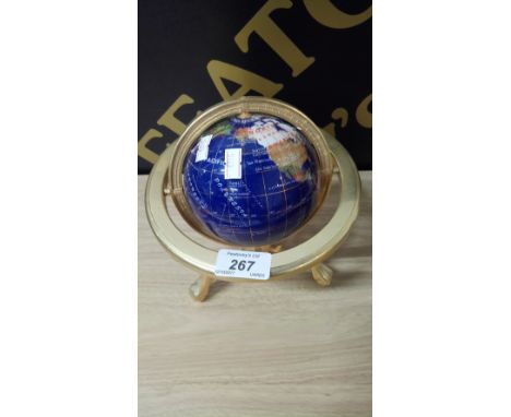 MULTI STONE GLOBE ON BRASS HOLDER