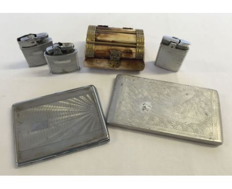 2 c1940s cigarette cases with engraved decoration internally and externally (RAF plane, Beach Belle, Lion & St.George) togeth