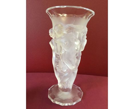 A Lalique style vase (22cm tall) with a ruby glass teardrop shaped bowl (20cm long).