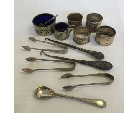 A collection of silver & silver plated items to include 2 silver handled button hooks.