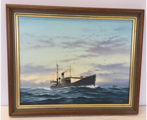Maritime oil on canvas of a trawler by Keith Aspinall (renowned for aviation subjects) 36 x 46cm Signed lower right K. Aspina