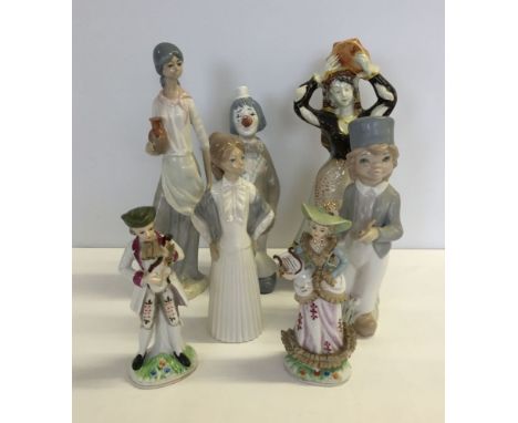 7 ceramic figures to include 4 Casades (Lladro style).