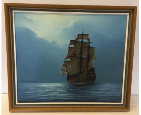Maritime oil on canvas of a galleon by Keith Aspinall (renowned for aviation subjects) 51 x 61cm. Signed lower right K. Aspin
