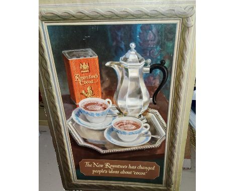 A Rountree's Cocoa cardboard advertising sign; a textured print of a traditional cow, in gilt frame 