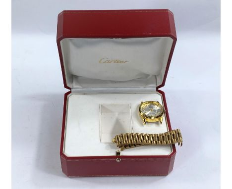 A gilt metal cased watch and strap; a Cartier Morocco box; vintage jewellery etc. 