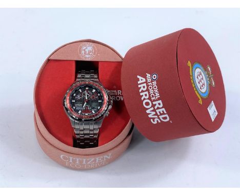 An originally boxed Citizen Eco-Drive Chronograph wristwatch, Red Arrow Edition.&nbsp;&nbsp;Some minor wear noted, appears in