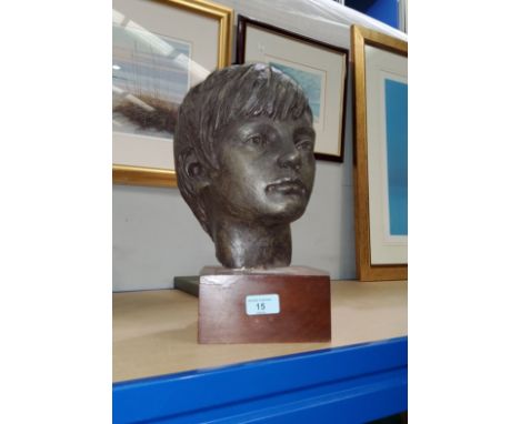 A portrait bust of a young man, mahogany base 37cm 