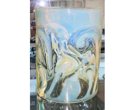 A Victorian cylindrical moulded opalescent glass light shade, 26 x 20cm