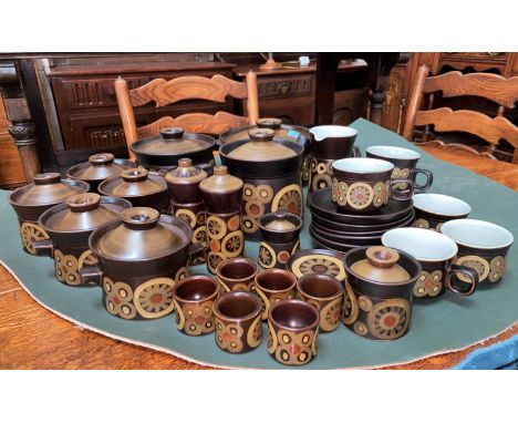 A Denby stoneware tea/dinner service, Arabesque pattern, with soup bowls and casseroles, 30 pieces 