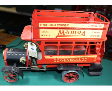 A Mamod live steam London General double deck bus. Single cylinder 'tablet' fueled engine. With some accessories and box of f