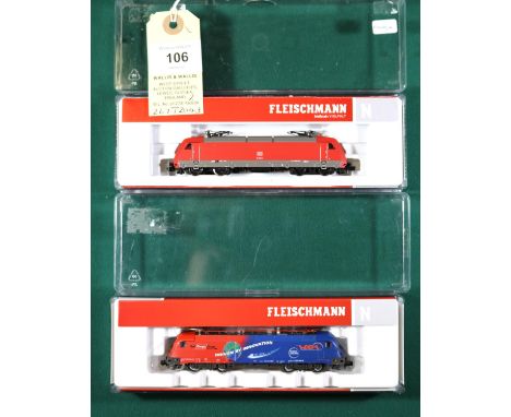 2 Fleischmann N gauge Locomotives. An OBB Bo-Bo Electric Locomotive (731129). RN 1116 168-6. In VEGA blue and red livery. Tog