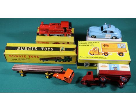 4 Budgie Toys. Articulated Heavy Duty Timber Transporter (230) in orange and yellow livery, with BRS logos on cab doors, comp