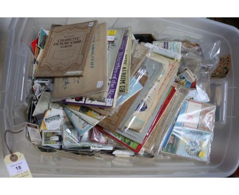 A large box of cigarette cards and collector's cards for sorting. Cards by Wills, Ogdens, Brooke Bond, John Player, etc. Toge