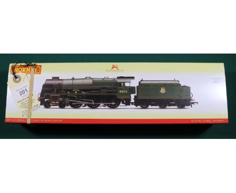 Hornby OO gauge Locomotive. A BR Royal Scot Class 7P 4-6-0 Tender Locomotive R.2628X Black Watch RN46102 in lined Brunswick G