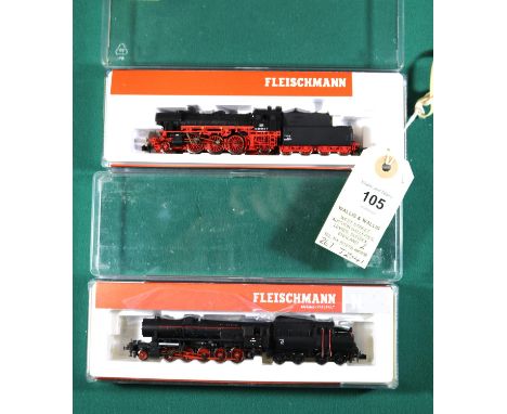 2 Fleischmann N gauge Locomotives. An OBB class 52 2-10-0 Tender Locomotive (715203). RN 52.8000. In black and red livery. To