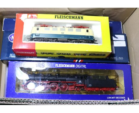 A qnaitity of 'HO' gauge Railway. A Fleischmann digital DB class 003 4-6-2Stam Locomotive (410371). RN 003 131-0. In black an