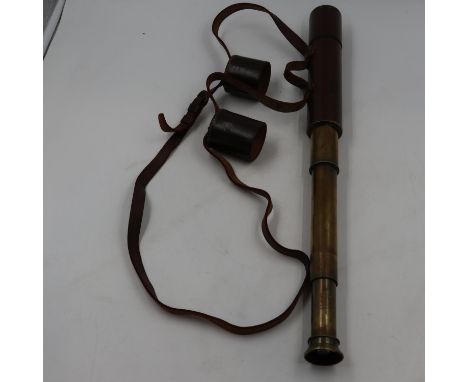 Brass and leather two draw telescope by Broadhurst &amp; Co London. Not available for in-house P&amp;P 