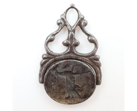 18th century metal swivel fob with knight and stag intaglio engraving. UK P&amp;P Group 0 (£6+VAT for the first lot and £1+VA