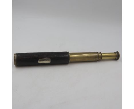 Brass and leather three draw Negretti and Zambra telescope. UK P&amp;P Group 2 (£20+VAT for the first lot and £4+VAT for subs