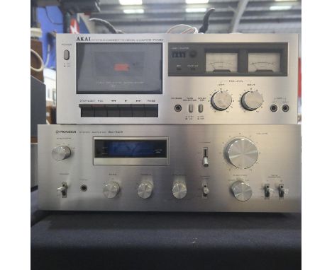 Akai cassette deck CS703D and Pioneer SA-508 amplifier. All electrical items in this lot have been PAT tested for safety and 