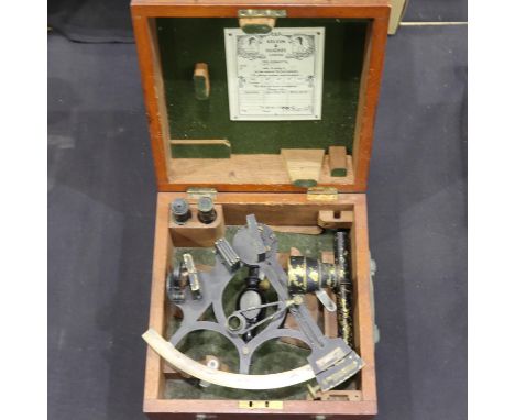 Oak cased sextant, Kelvin and Hughes Limited. Not available for in-house P&amp;P