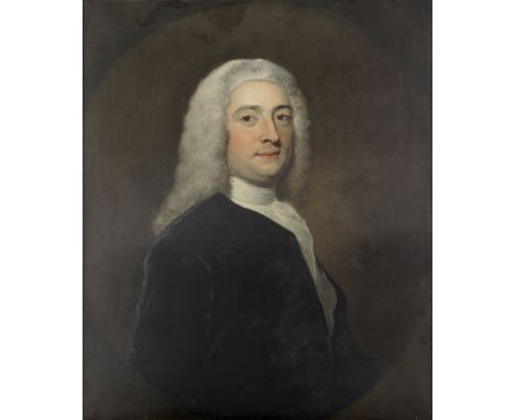 Joseph Highmore (London 1692-1780 Canterbury)Portrait of a gentleman, half-length, in a blue coat, within a painted oval sign