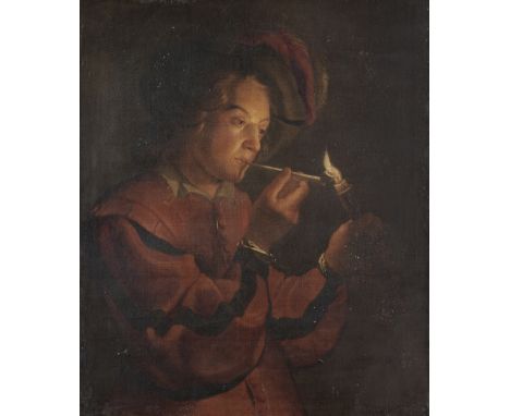 Follower of Gerrit van Honthorst (Utrecht 1590-1656)A young man lighting his pipe oil on canvas88.7 x 74.6cm (34 15/16 x 29 3