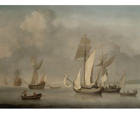 Charles Brooking (London 1723-1759)A royal yacht, men o'war, and two galliots becalmed off a coast oil on canvas91.4 x 122cm 