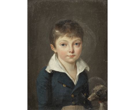 Attributed to Jean François Sablet (Morges 1745-1819 Nantes)Portrait of a boy, half-length, in a blue coat with his dog oil o