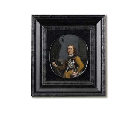 Dutch School, 17th CenturyPortrait of a gentleman, half-length, in armour, before a green curtain oil on panel, oval15.9 x 13
