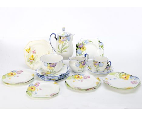 A part Grafton and Paragon china teaset, including a Paragon hot water, milk jug, sugar bowl, teacup and saucer all with tran