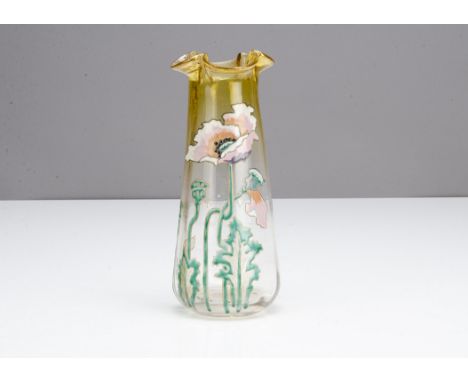 A continental Art Nouveau glass vase by Mont Joye, the two coloured vase with citrine top tapering to a colourless bottom wit