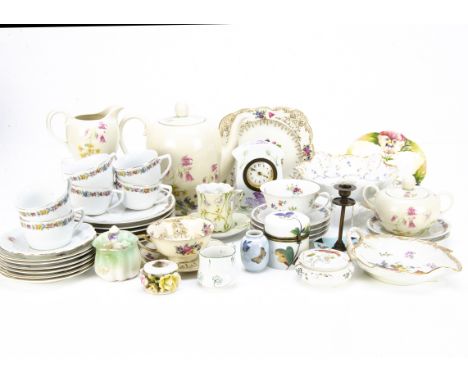 A quantity of continental ceramics, mostly German, including transfer printed six plate setting tea service with a band of po
