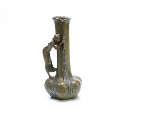 A spelter Art Nouveau vase 'La Source', after Aristide De. Ranieri, the figural vase of lobed globular base with slender stem