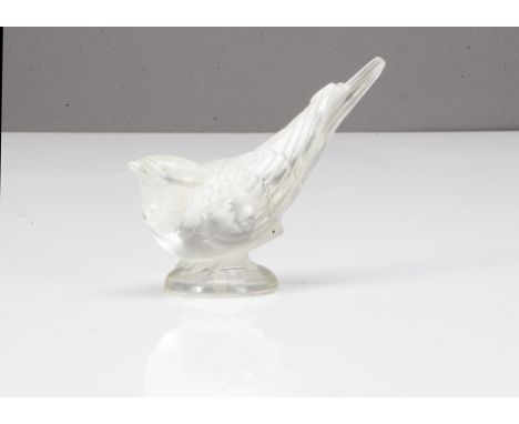 A Rene Lalique frosted glass paperweight, modelled as a goldfinch titled Chardonneret Hardi number 1150 from 1929, the paperw