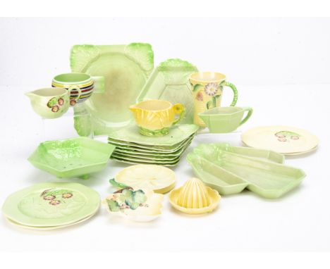 A quantity of Carltonware, including a salad set, a square shaped green dish and a set of matching side plates with Art Deco 