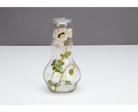 An Art Nouveau continental glass vase, the globular base supporting  a straight neck with an inverted rim by Mont Joye decora