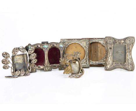 A collection of silver and silver plated photograph frames, comprising a pair of Edward VII wooden backed and silver fronted 