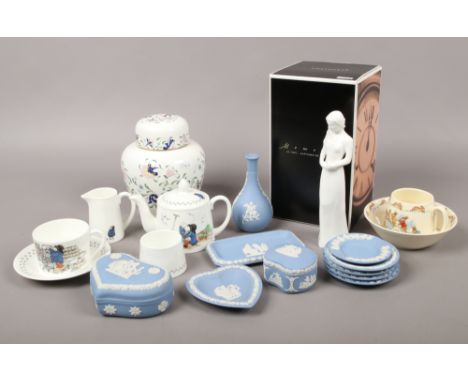 A Coalport bone china teaset in the Paddington Bear design, along with a quantity of Wedgwood Jasperwares, Coalport ginger ja