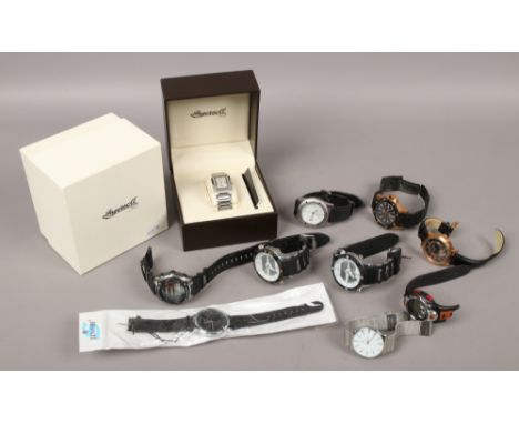 A collection of quartz and automatic wristwatches to include boxed Ingersoll, Casio, Earnshaw etc.