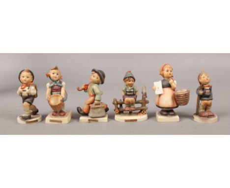 Six M. J. Hummel Goebel figures.Condition report intended as a guide only.Most damaged.
