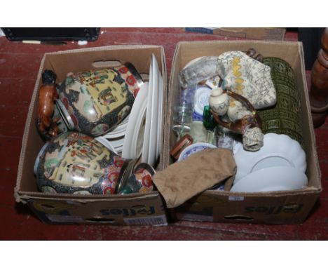 Two boxes of miscellaneous to include Spode, Mintons, Royal Albert, Gray's pottery etc.