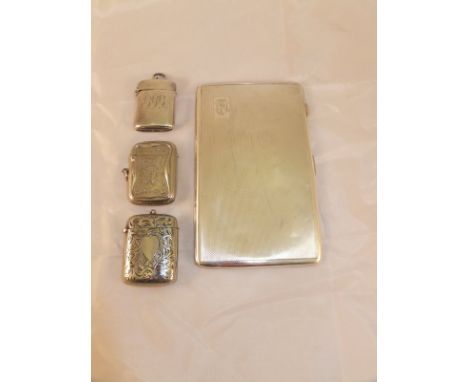A George VI silver cigarette case with engine turned decoration and monogrammed "MF" to front, inscribed inside "To Maurice w