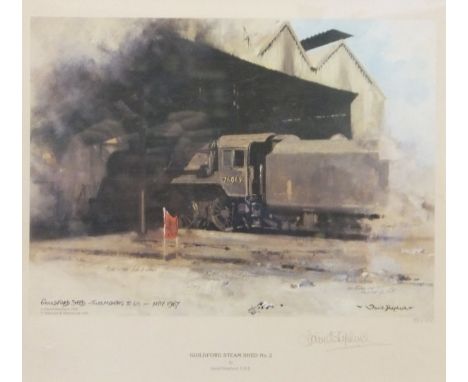 AFTER DAVID SHEPHERD "Guildford Steam Shed Nos. 1, 2 & 3", a set of three signed limited edition colour prints No'd 659/900, 