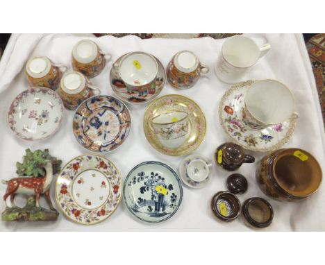 A collection of decorative china and ceramics to include an 18th Century porcelain saucer painted in underglaze blue with flo